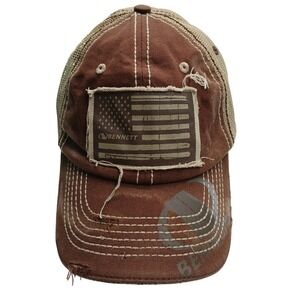 Bennett American Flag Trucker Hat Distressed Brown Mesh Back‎ Baseball Cap
